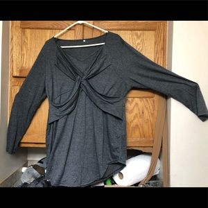 Plus size Grey Gray Deep V Low Cut Criss Cross Top!   3XL fancy party formalwear